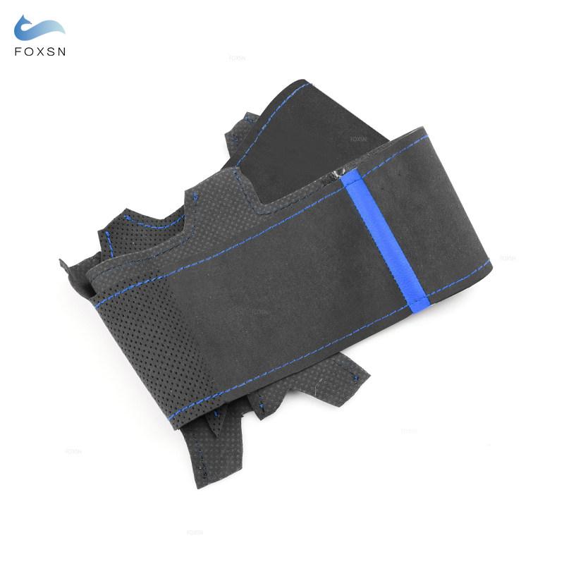 Black Suede Leather Blue Line&Strip Steering Wheel Cover For BMW M Sport F30 F31 F34 F45 F46 F22 F23 M235i M240i X1 F48 X2