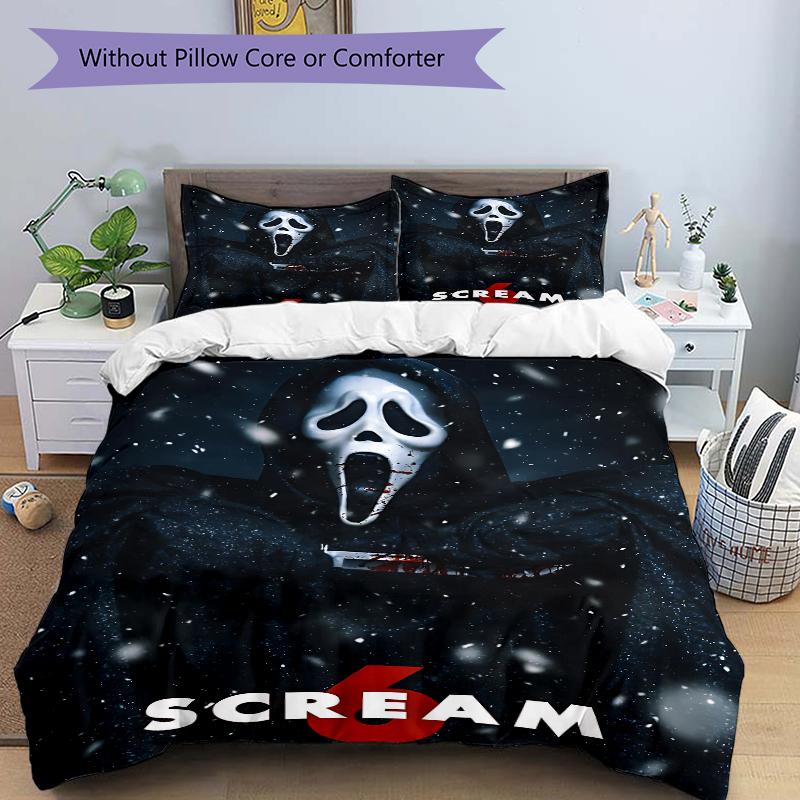 3Pcs Scream Snow Bedding Set Soft Fabric Duvet Cover Pillowcases Home Christmas Xmas Halloween Gift 1 Duvet Cover 2 Pillowcase N1260