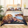 Lion Rose Duvet Cover Sets King Size Animal Floral Print Polyester Comforter Cover Nature Theme Bedding Set for Kids Adult Teens