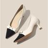 New Fashion Women's Color Blocking Comfort High Heels French Pointed Thin Heel Bow Women's Shoes Mary Jane Shoes Zapatos Mujer