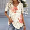 New Floral Print T-Shirt for Women Summer V-Neck Pullover Tops Female Oversized Short Sleeve Tees Fashion Basic Ladies Clothing