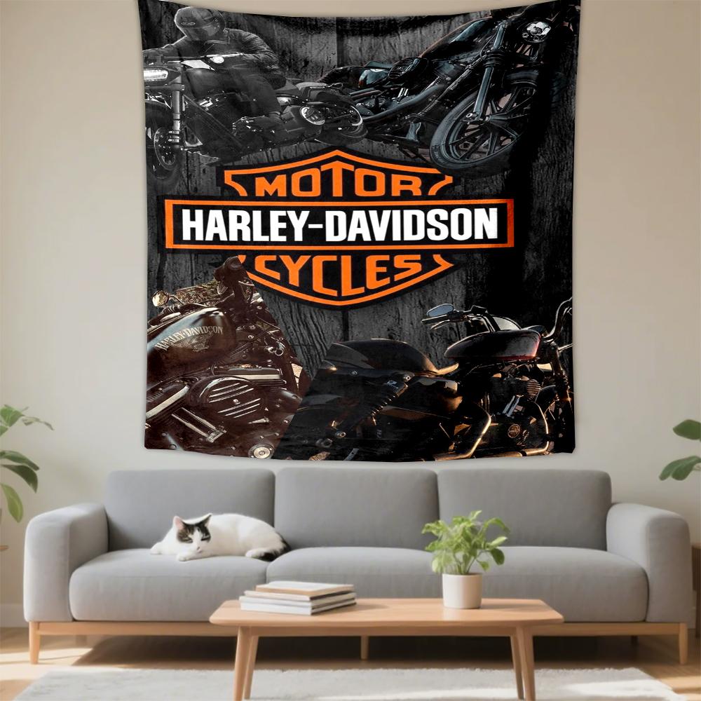 Tapestry Harley Davidson Black Motorcycle Collage Rider Wood Poster Wall Hanging for Garage Room