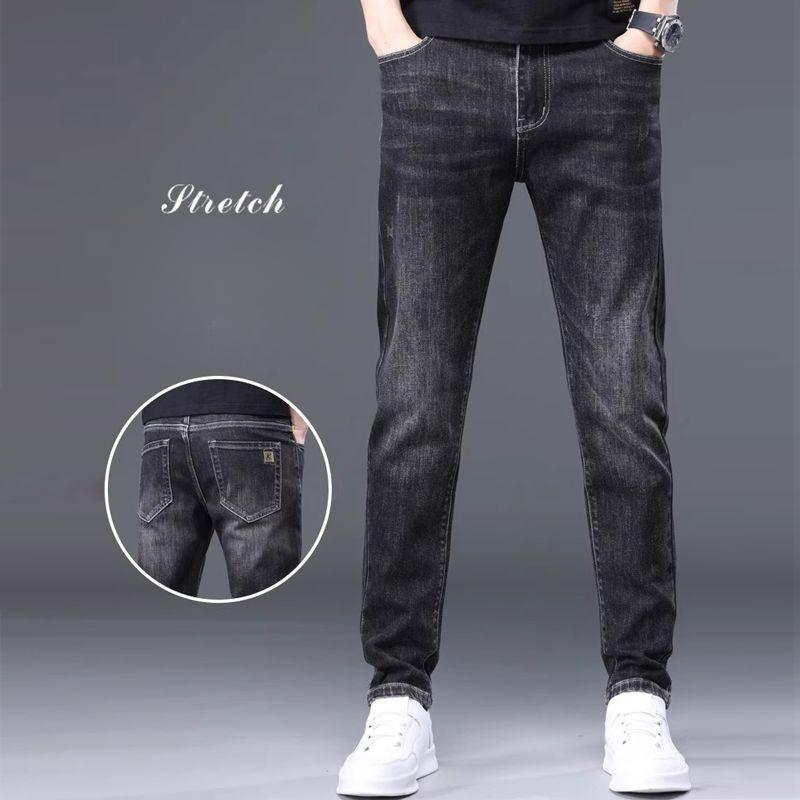 Мужские джинсы, модные весенне-осенние прямые эластичные брюки, облегающие узкие брюки 2024, новые модные брендовые мужские длинные брюки
