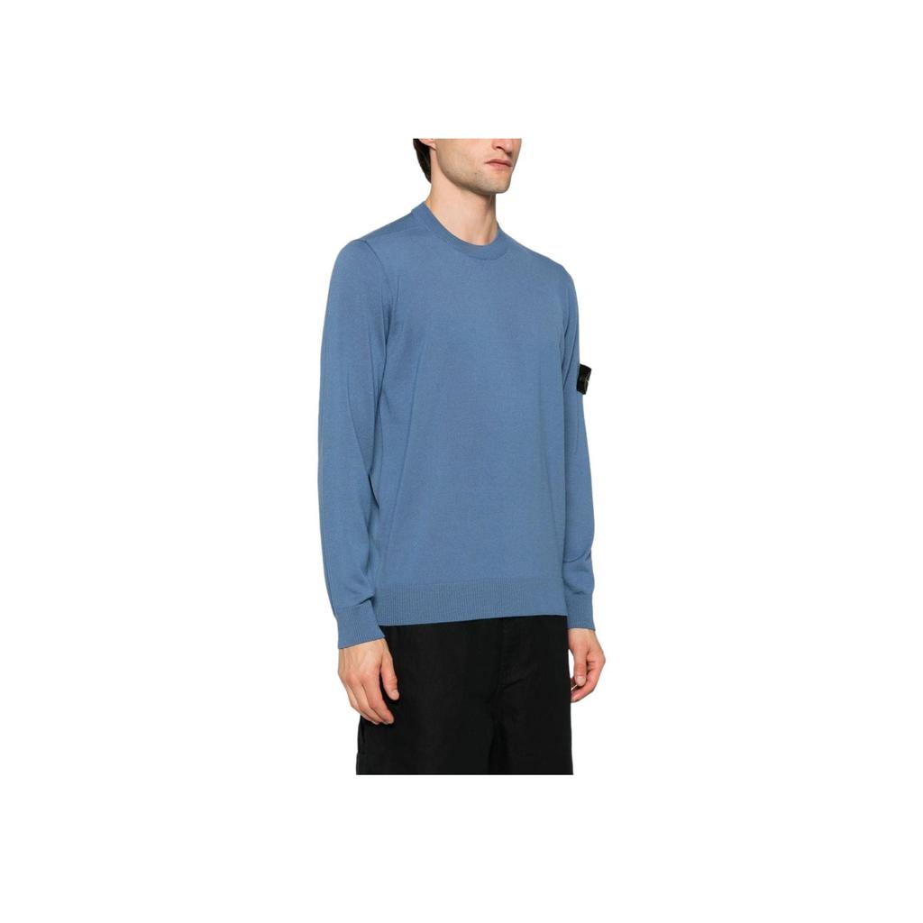 STONE ISLAND Solid Color Logo Print Crew Neck Pullover Long Sleeve T-Shirt Men Tops Blue 8115510C4-V0024