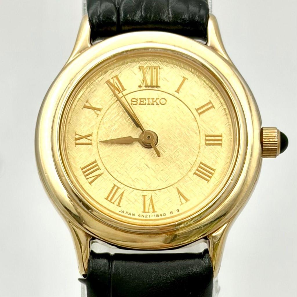 Б/у [Новый аккумулятор] SEIKO Seiko Женские часы Золотые Римские 4N21-0511 850216 Новый ремешок
