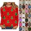 Women's Fashion Casual Christmas Print Round Neck Long Sleeve Decorative T-Shirt Top