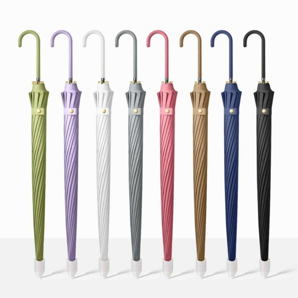16 Bone Small Umbrella Long Straight Rod Umbrellas Handle Long PVC Waterproof High Density Durable Sturdy Solid Color Umbrella