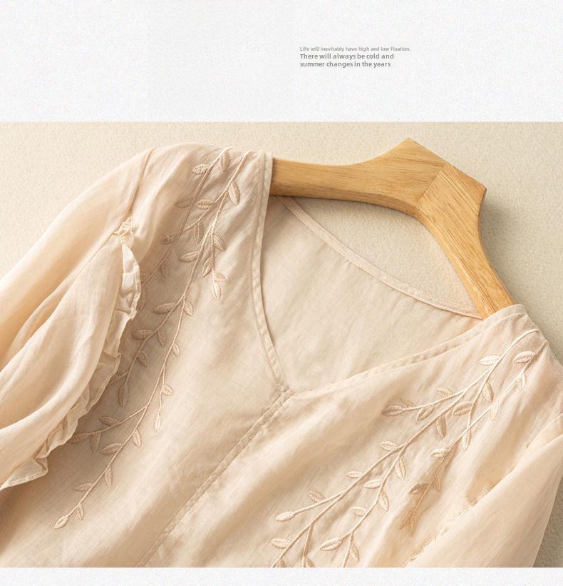 Женские вышитые ретро-топы из хлопка и льна - лето 2024 г., свободный крой, универсальный этнический стиль