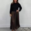 Women's Plus Size Autumn Solid Color Knitted Long Sleeve Patchwork Pleated Dress
