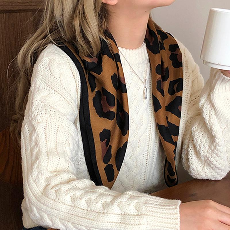 Retro Leopard Scarf Silk-Like 70Cm Ladies All-Match Elegant Square Scarf
