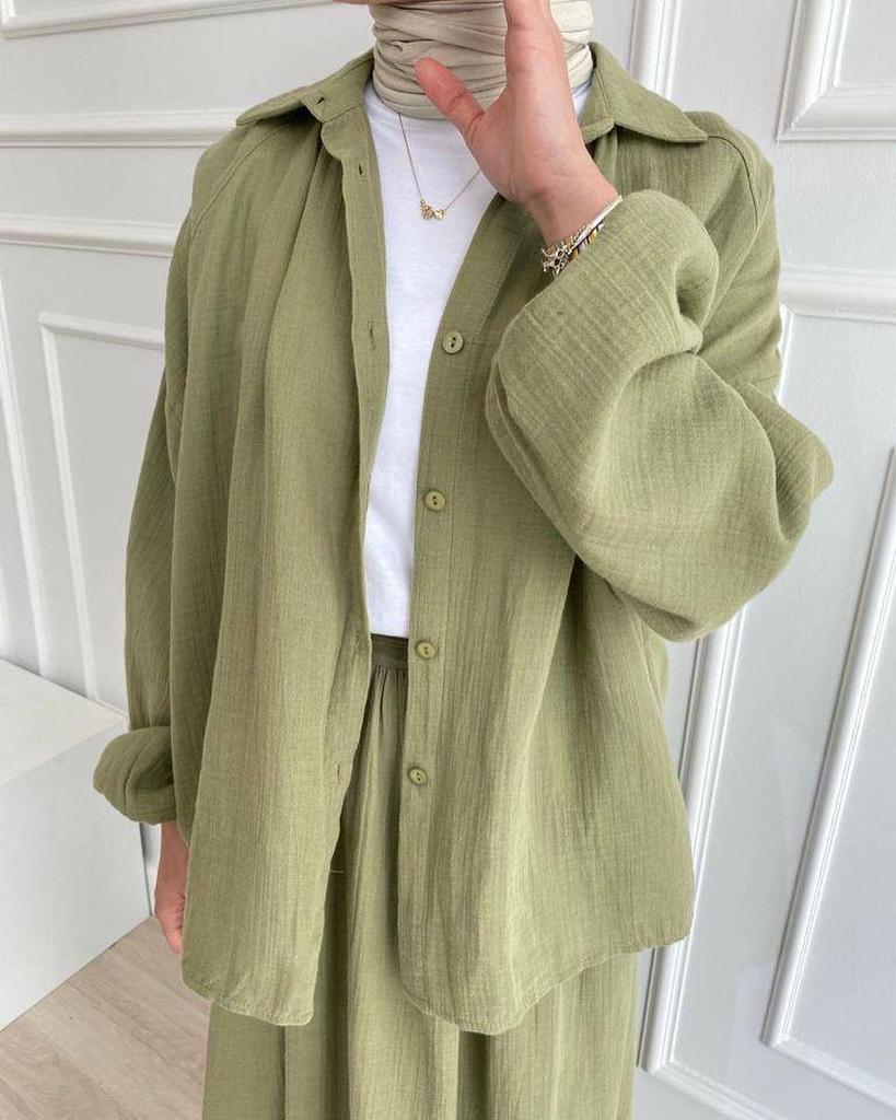 Новый женский повседневный мусульманский комплект с длинным рукавом и юбкой миди на весну и осень 2024 года