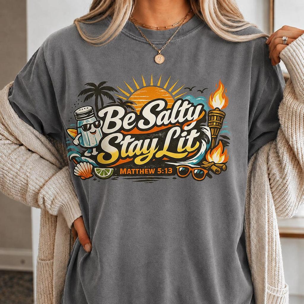 Be Salty Stay Lit Comfort Colors Shirt, Matthew 5:13 Christian Tee, Funny Faith Based Tshirt, Retro Bible Verse Shirt, Christian Summer Tee