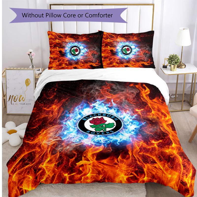 Blackburn Rovers Football Printed 3 Pieces Bedding Set, Comfortable Skin Friendly Bedroom Duvet Cover Set