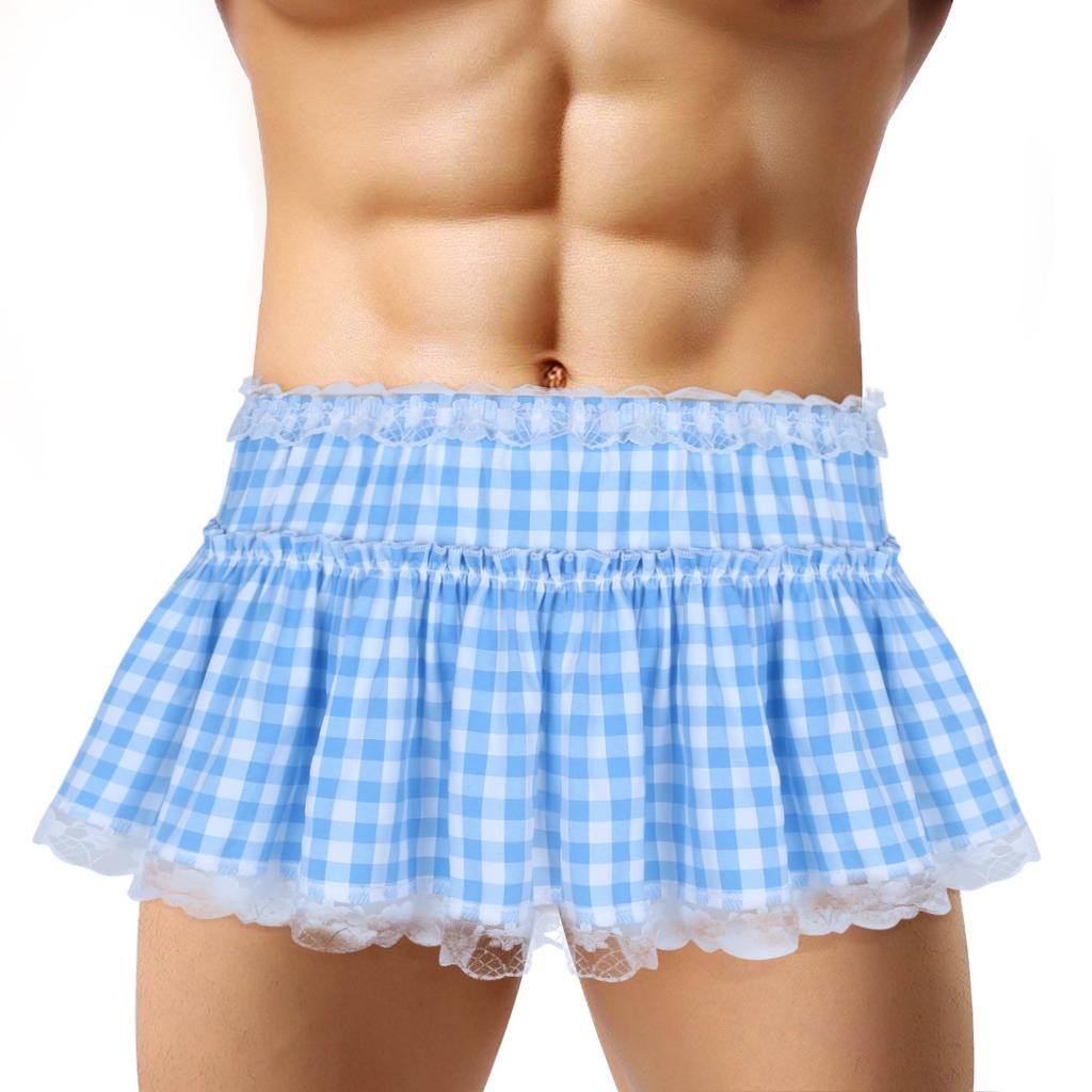Unisex Men Women Short Skirt Lace Hem Pleated A-line Mini Skirt