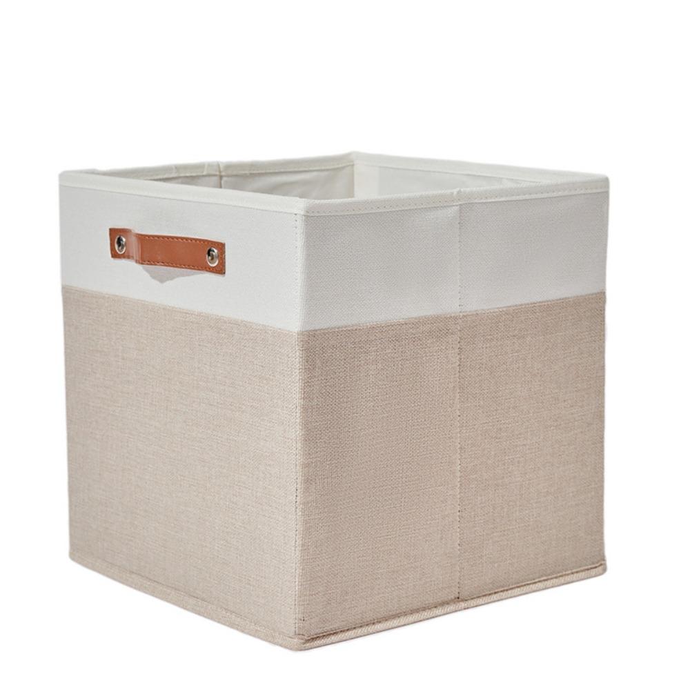 Large Capacity Linen Fabric Storage Basket Side Handles Toys Sorting Box Desktop