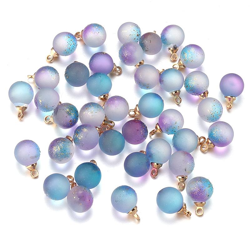 30pcs/Lot 8mm Round Gradient Color Lampwork Charms with Golden powder Loose Spacer Glass Beads Pendant DIY Necklace Earrings