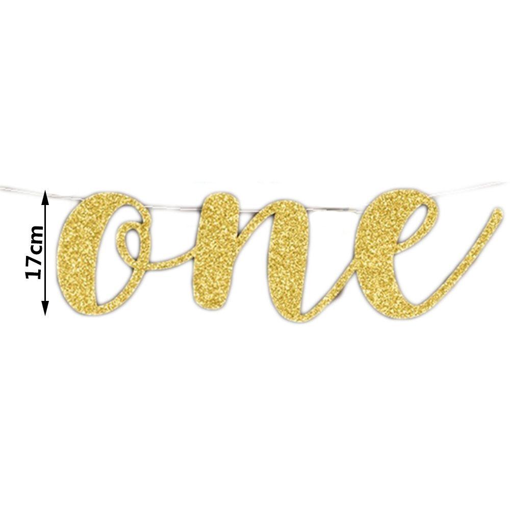 Prince Princess Gold Glitter ONE Hanging Flag 1st Birthday Party Decor Garlands Bunting Banner