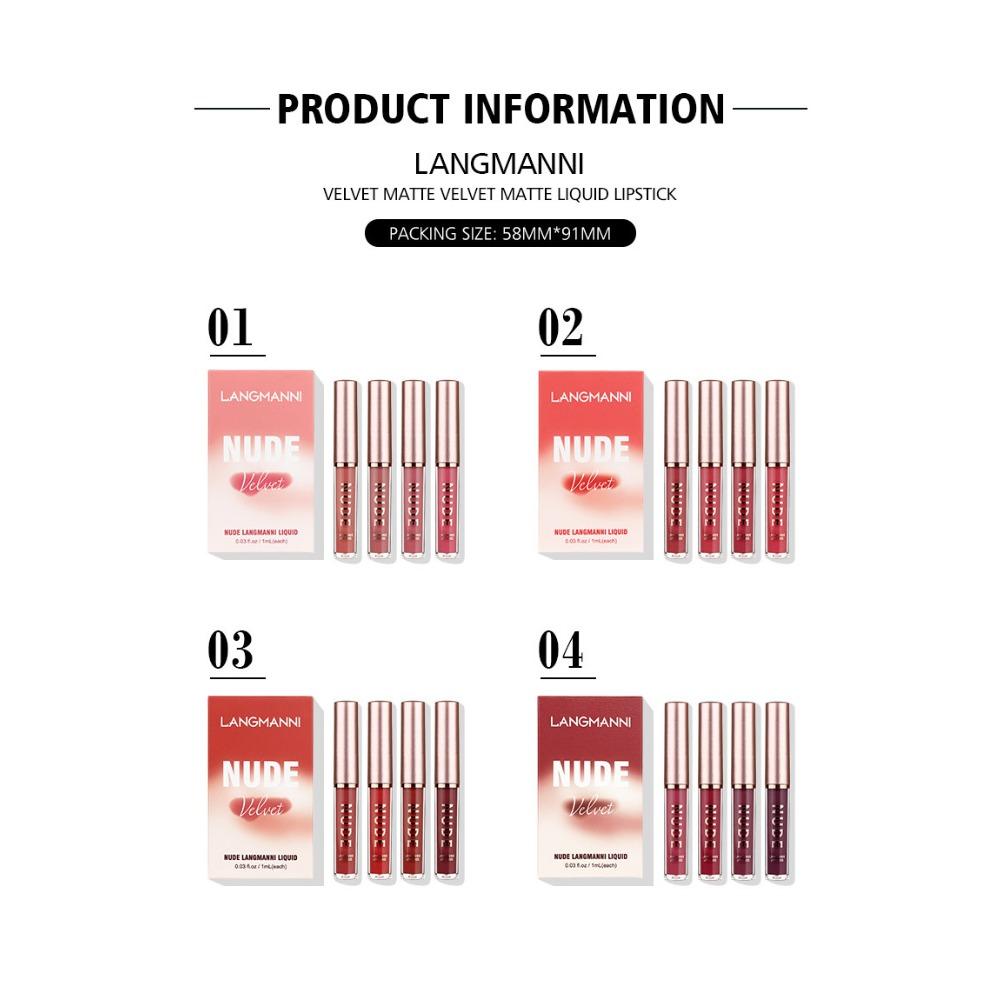 LANGMANNI Новый набор из 16 блесков для губ Matte Fog Lush, четыре коробки из четырех коробок блесков для губ