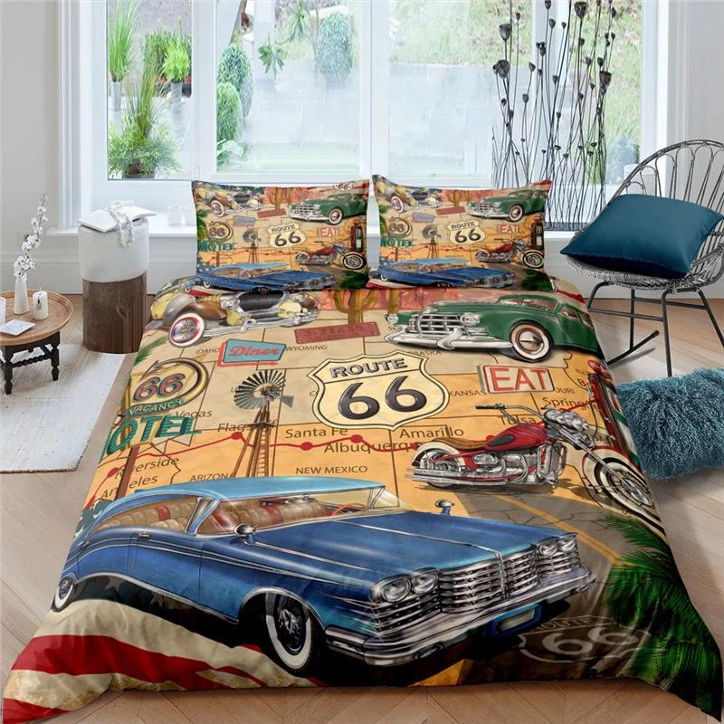 Home Living Luxury Route 66 Print 2/3 шт. Мягкий пододеяльник Наволочка Queen и King Size Детский комплект постельного белья Размеры EU/US/AU