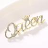 Fashion Rhinestone Queen Letter Brooch Pins for Women Luxury Crown Corsage Party Wedding Gifts Clothing Accessories