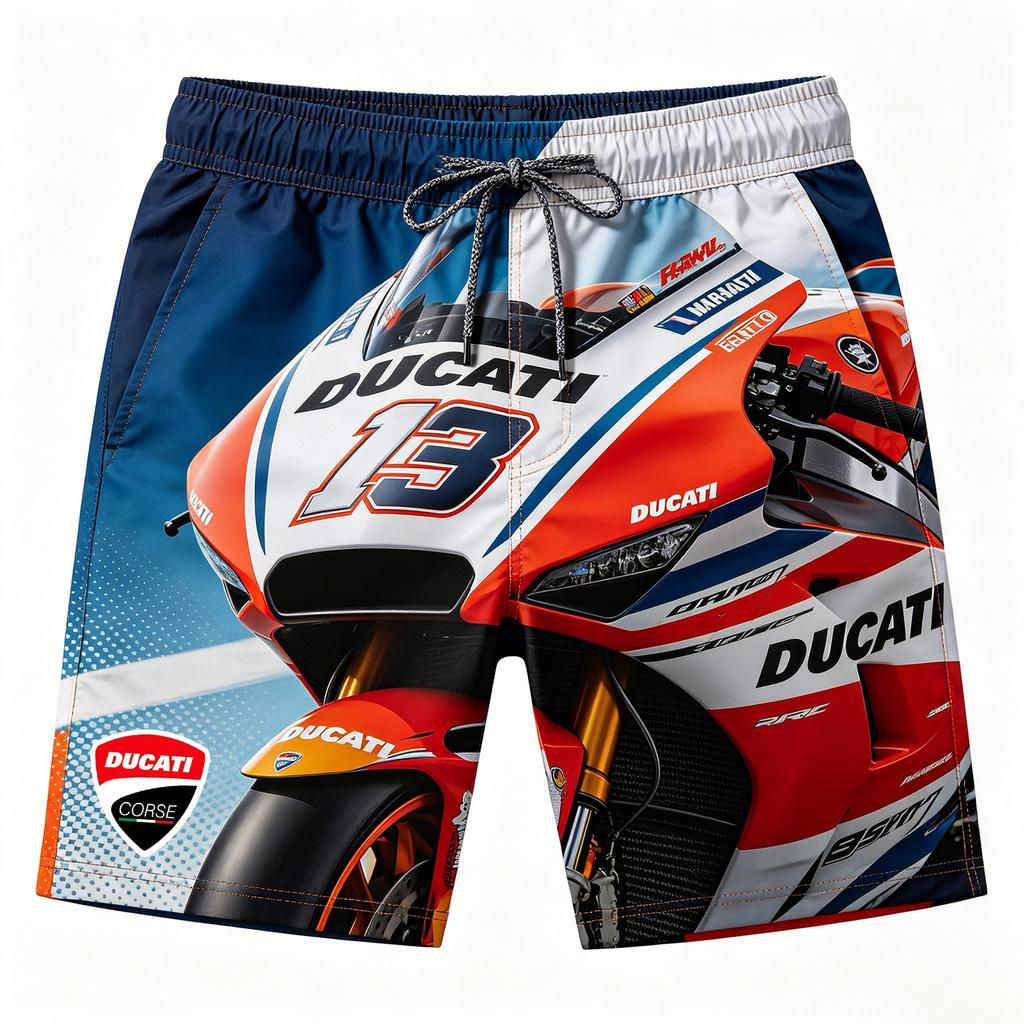 Мужские быстросохнущие плавки Ducati Racing 2026, с завязками на талии, пляжные шорты для летнего спорта и отдыха, 3D-печать