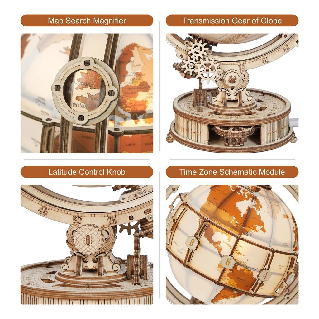 Wooden Globe Lamp 3D Puzzle Games for Birthday Gift for Kids Adults for Home Decor Building Blocks Educational Toy