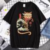 Japan Samurai Cat 2d Print Summer Men/Women O-Neck T-shirt Casual Cotton Short Sleeve Pullover Fashion Trend Unisex Clothes