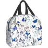 Butterfly Insulated Lunch Bag with Front Pocket Reusable Cooler Tote with Zipper for Women Camping Hiking Picnic Beach Travel