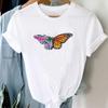 (Asian Size) Camera Butterfly Flower Cute Short Sleeve Tee Top Fashion Tshirt Women Clothing Casual Print Lady Female Graphic T-shirt