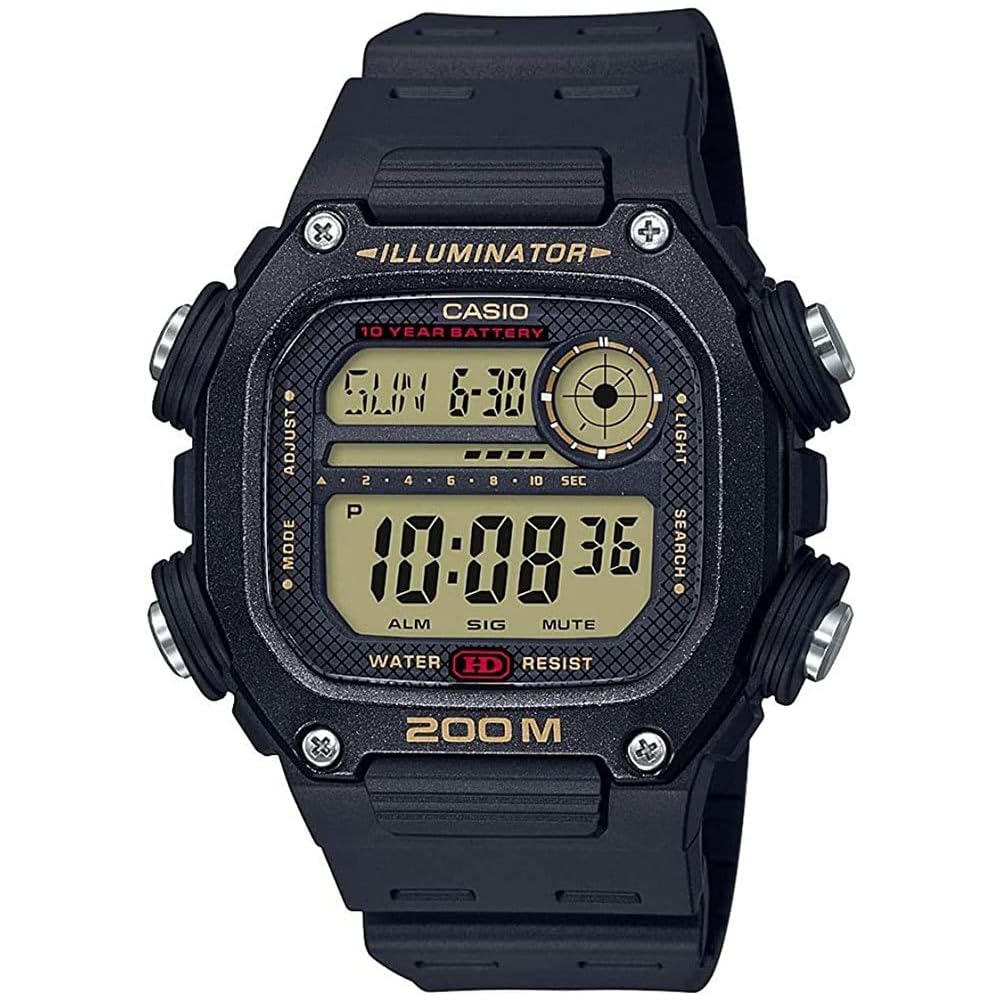 Casio DW291H Men's Digital Watch 200m Waterproof Multi-Alarm Countdown Timer LED Display Black Standard Strap