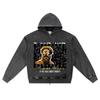 DTG Print Knitted Denim Zip-Up Hoodie It's Never Too Much Brother Print Zipper Hoodies  