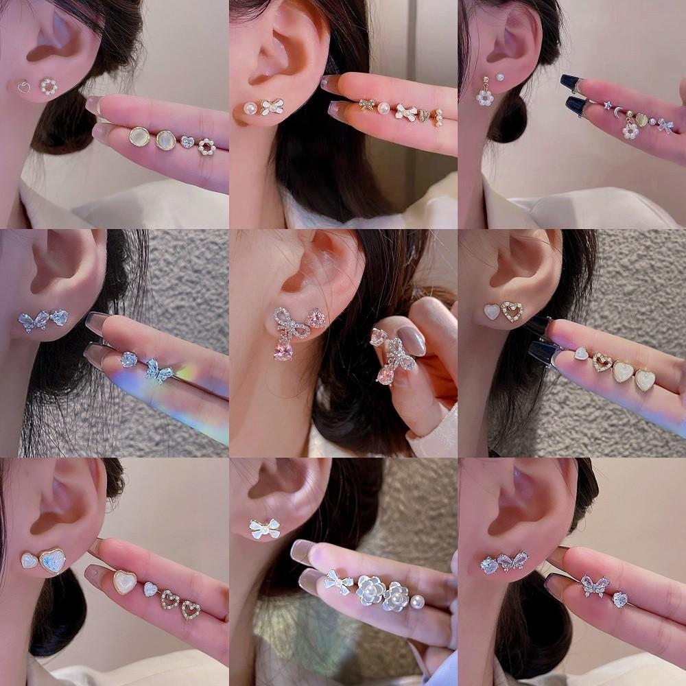 iF ME Корейские серьги-бабочки в форме сердца для женщин, комплект сережек для пирсинга в виде хрустальной звезды, модные аксессуары, ювелирные изделия