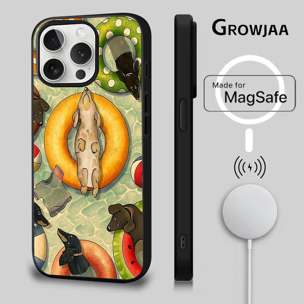 Чехол для телефона с изображением таксы и надписью 'Любовь' для iPhone 16e, 16, 15, 14, 13, 12, 11, Plus, Pro, Max, Mini, с магнитной беспроводной зарядкой MagSafe