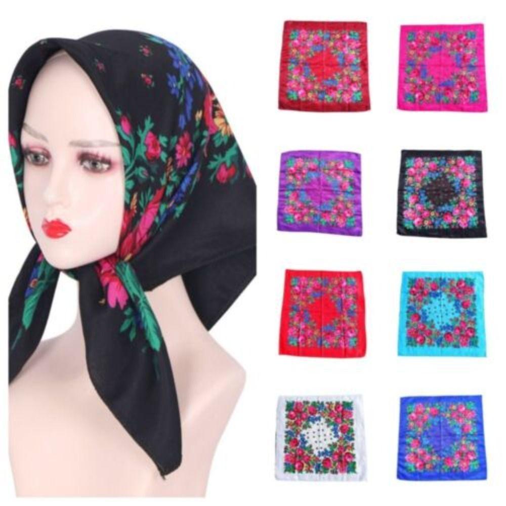 Sunscreen Rose Flower Print Head Scarf Polyester Square Shawl High Quality Headwraps