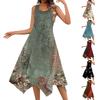 Women's Casual Fashion Round Neck Sleeveless Print Irregular Hem Midi Dress