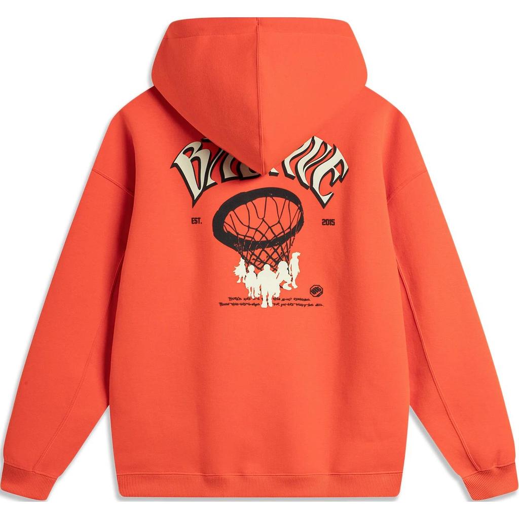 Li Ning Anti-Five 1 Printed Letter Hooded Comfortable Breathable Loose Sports Sweatshirt Men sweatshirt Phoenix-Orange AWDU085-6