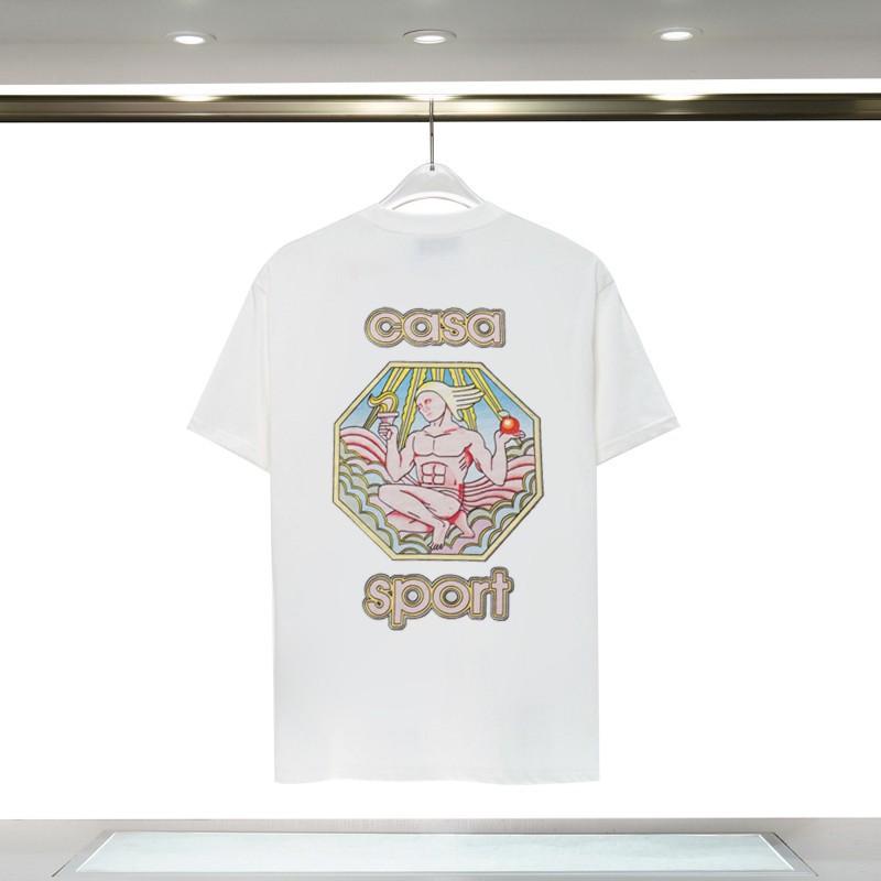 Casablanca Short Sleeve T-Shirt Couples Round Neck Loose Fit Cotton Casual Daily Wear