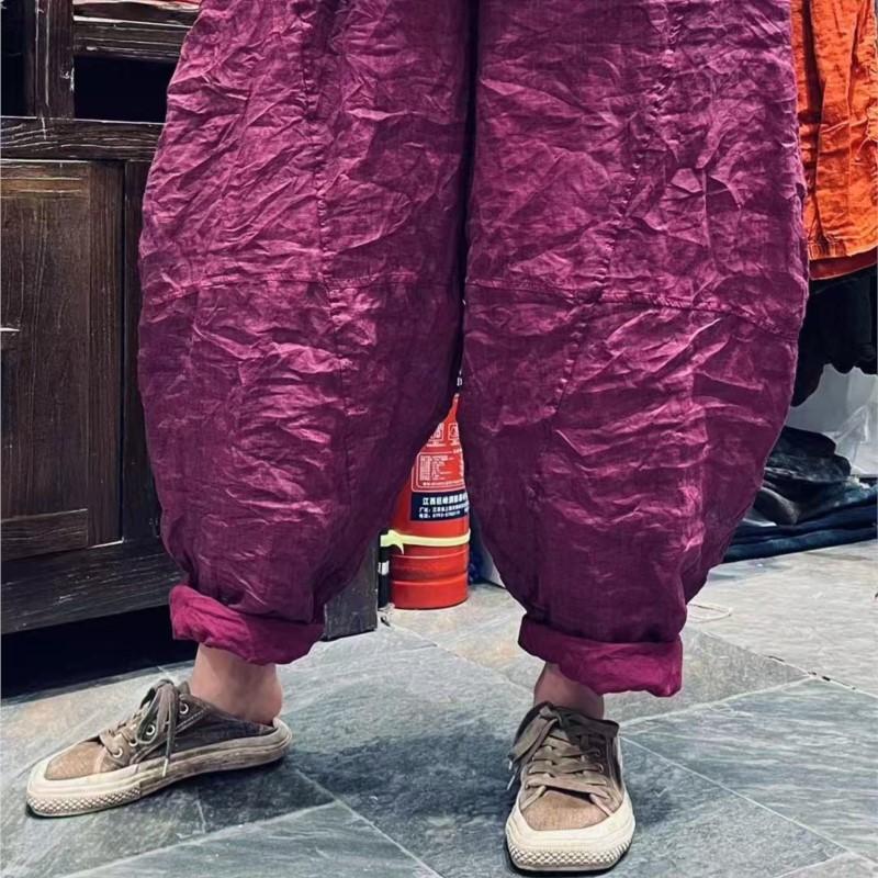 Johnature Женские брюки гаремы однотонные с эластичной талией, карманами, в стиле пэчворк, летние свободные брюки длиной до щиколотки