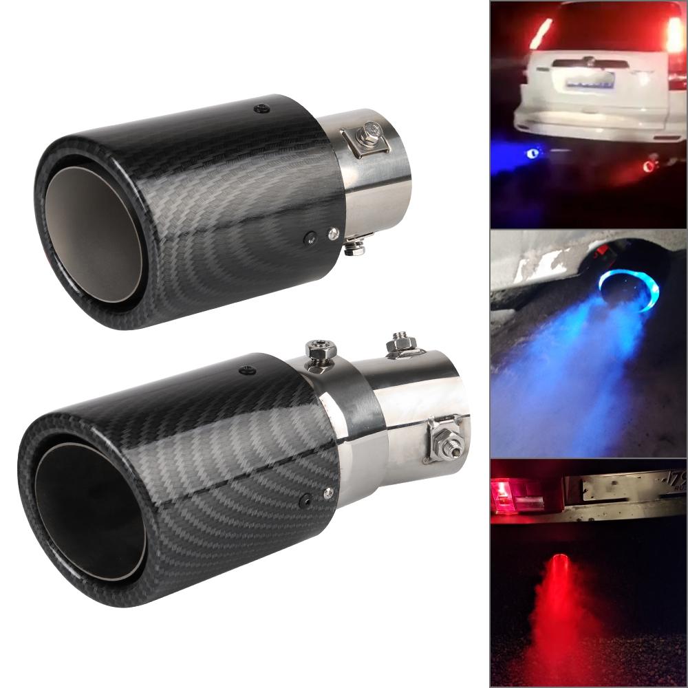 Universal Car Modified Carbon Fiber Tail Pipes With Red/Blue LED Flaming Luminous Car Exhaust Muffler Pipe 63-65mm