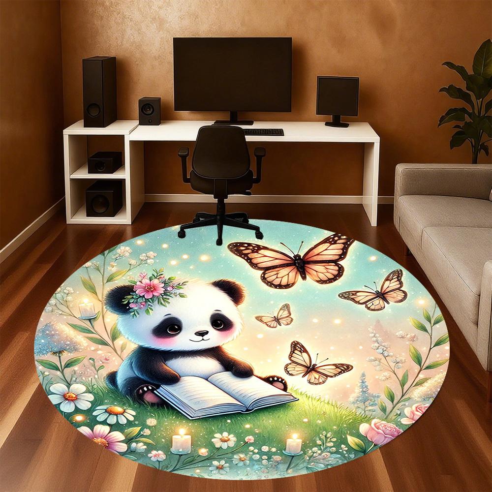 1pc panda butterfly Round Chair mat Area Rug - Non-Slip, Floor Mat for Office, Bedroom, and Indoor Decor -1002070
