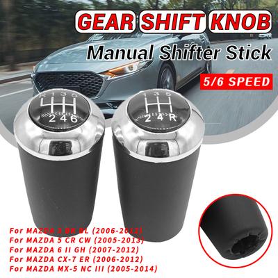 Хром для MAZDA 3 BK BL 5 CR CW 6 II GH CX-7 ER MX-5 NC III 23 MT 5/6-ступенчатая ручка переключения передач кожаная рукоятка рычага переключения передач с головкой