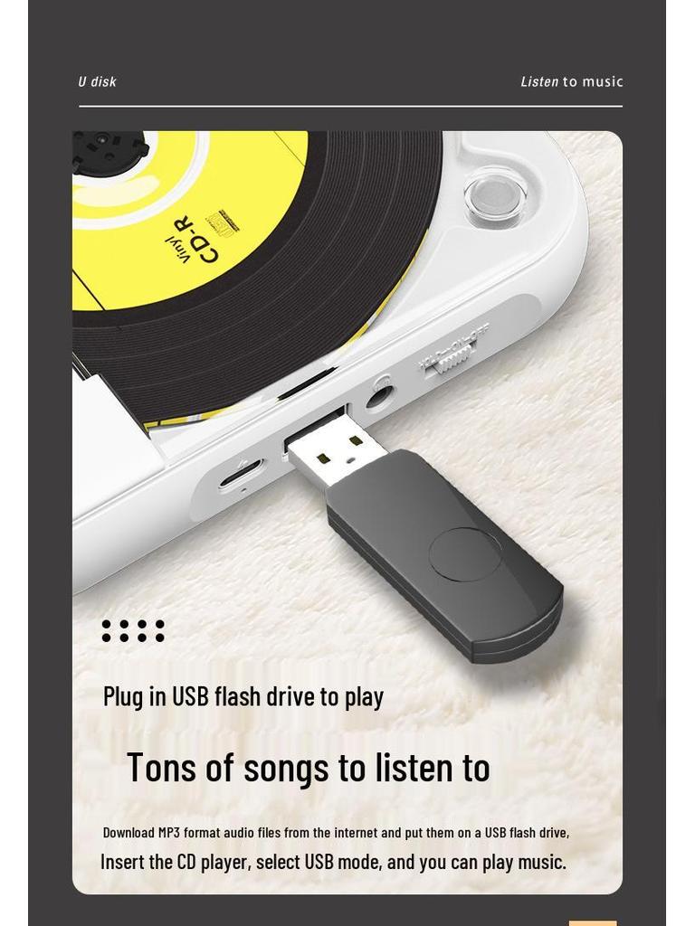 New Bluetooth Portable Mini CD Player - Stylish and Compact Walkman for Students