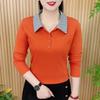 Модная западная футболка для женщин Простая отложная с длинным рукавом Вышивка Приталенная Весенне-осенняя рубашка поло
