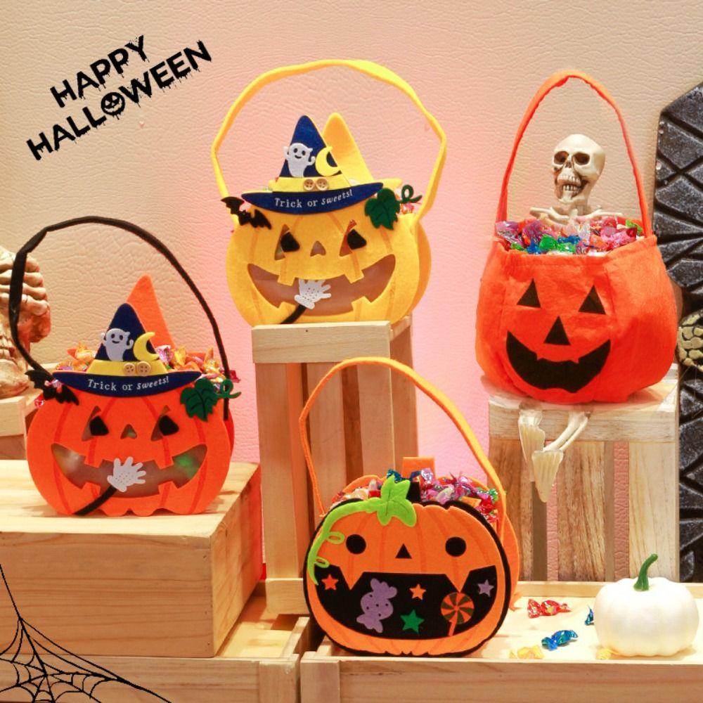 Trick or Treat Pumpkin Candy Bucket Non-woven Halloween Wool Felt Bag Funny   Party