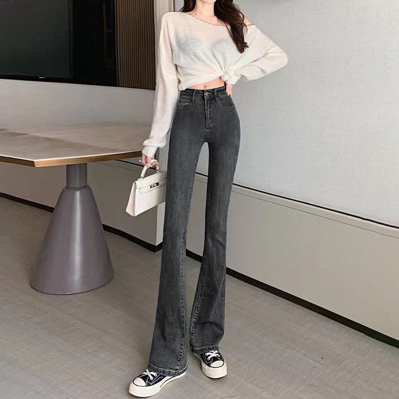 Женские эластичные расклешенные брюки с высокой талией, весенние и осенние джинсы