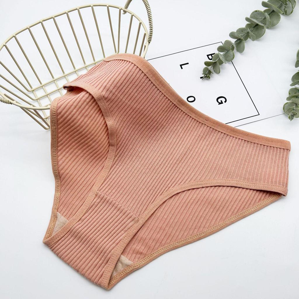 "Women's Mid-Waist Breathable Cotton Striped Briefs"