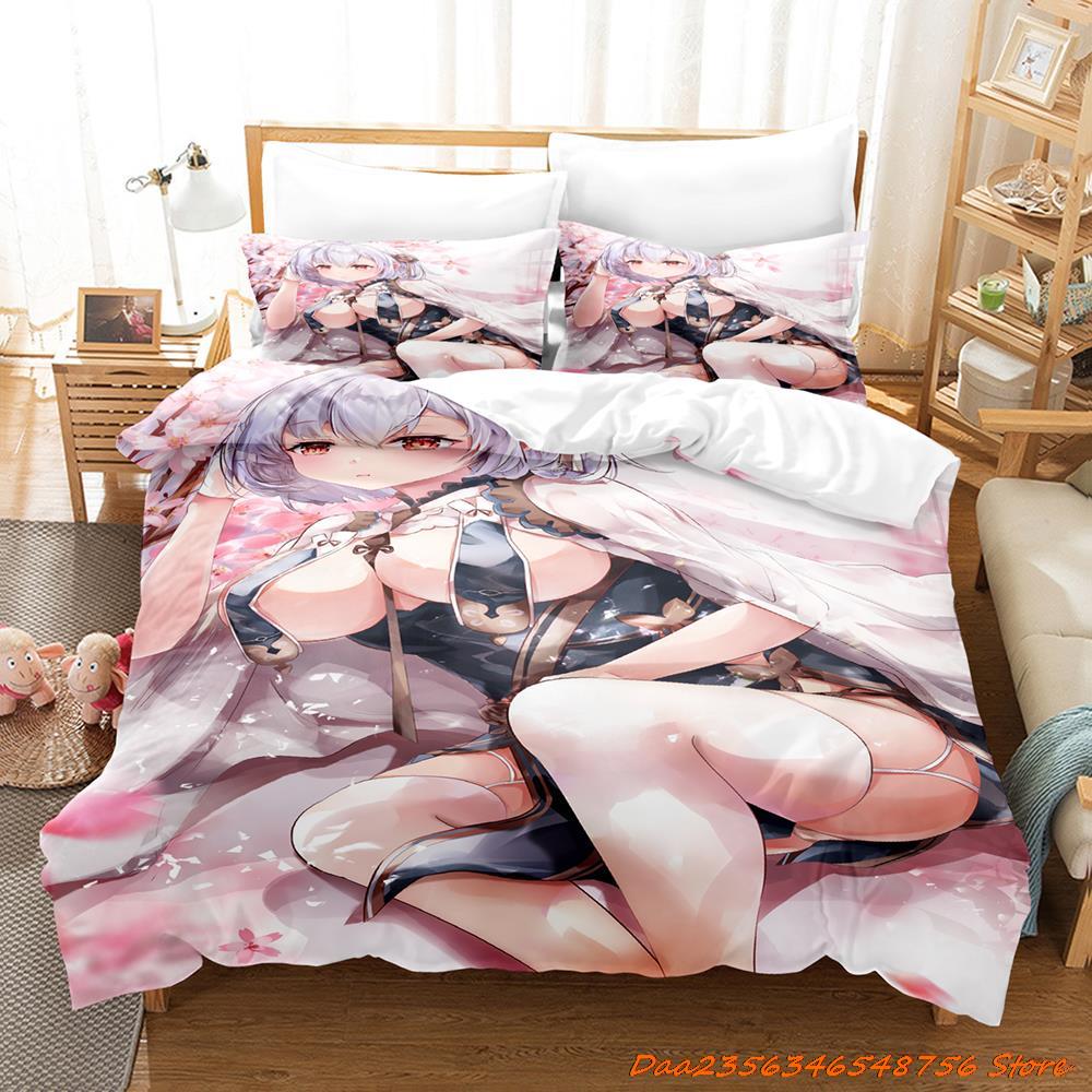 Comforter Sexy Azur Lane Sirius Bedding Set Cartoon Anime Three-Piece Set Adult Kid Bedroom Duvet Sets 3D Kawaii Girl Game Bed Set