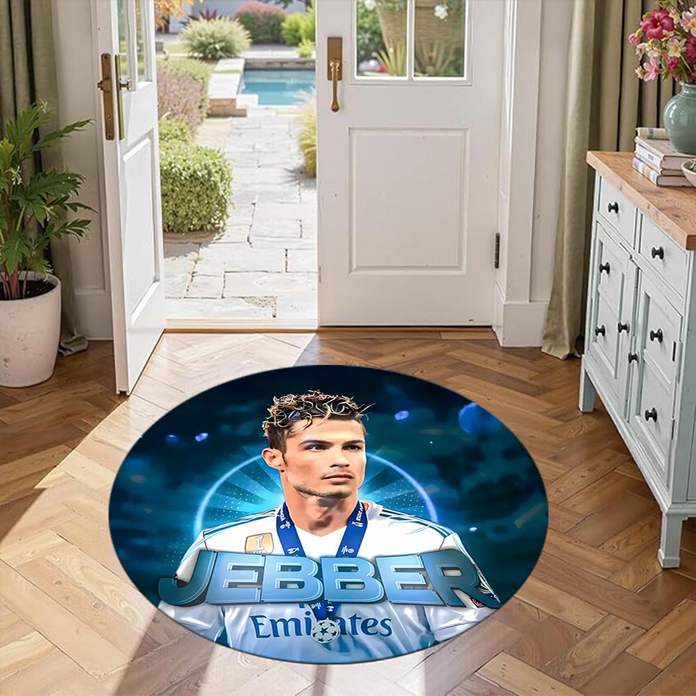 Cristiano Ronaldo Round Area Rug Perfect for Kitchen Foyer Balcony Decorate room Anti-slip Round Rug Office home decor Gift for Festivals