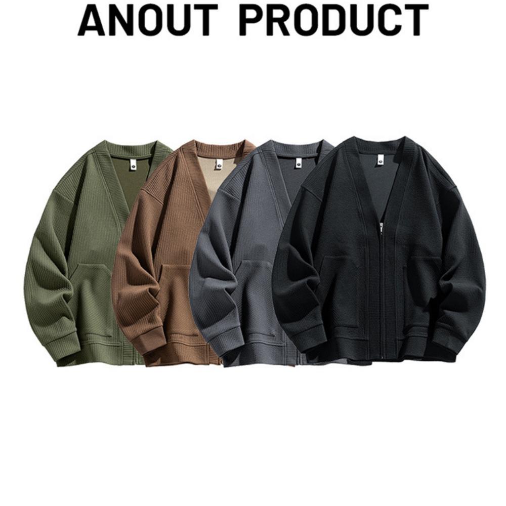 Весна Осень Мужская Куртка Пальто Карманы Кардиган Свитер Плюс Размер 6XL 7XL 8XL Оверсайз Черный Молния Свободный Мужской Деловой Простой Тонкий