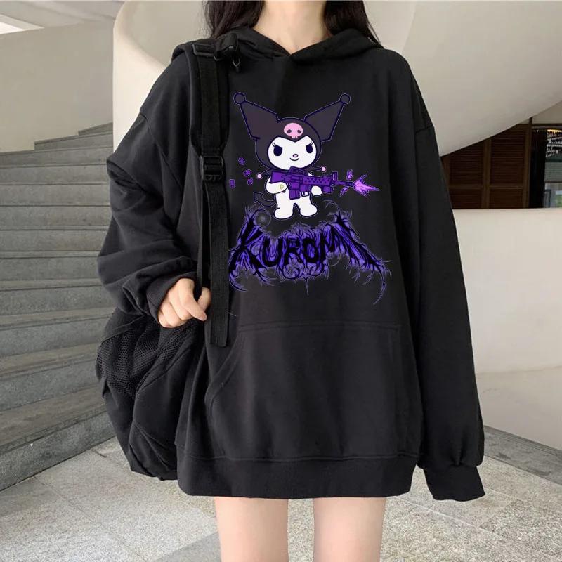 Японское аниме Sanrio Kuromi милое женское худи студенческая толстовка Y2K весна и осень для спорта и отдыха на открытом воздухе пуловер